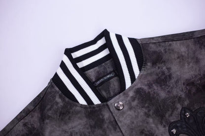Blouson universitaire Chrome Hearts à patch Fleur-de-lis - Vêtement d'extérieur tie-dye gris A5588