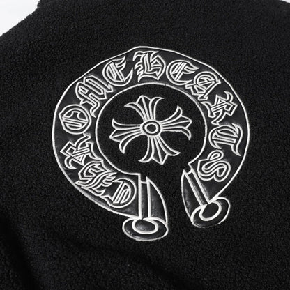 Blouson Sherpa brodé fer à cheval Chrome Hearts - Manteau gothique noir crème 825