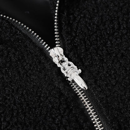 Blouson Sherpa brodé fer à cheval Chrome Hearts - Manteau gothique noir crème 825