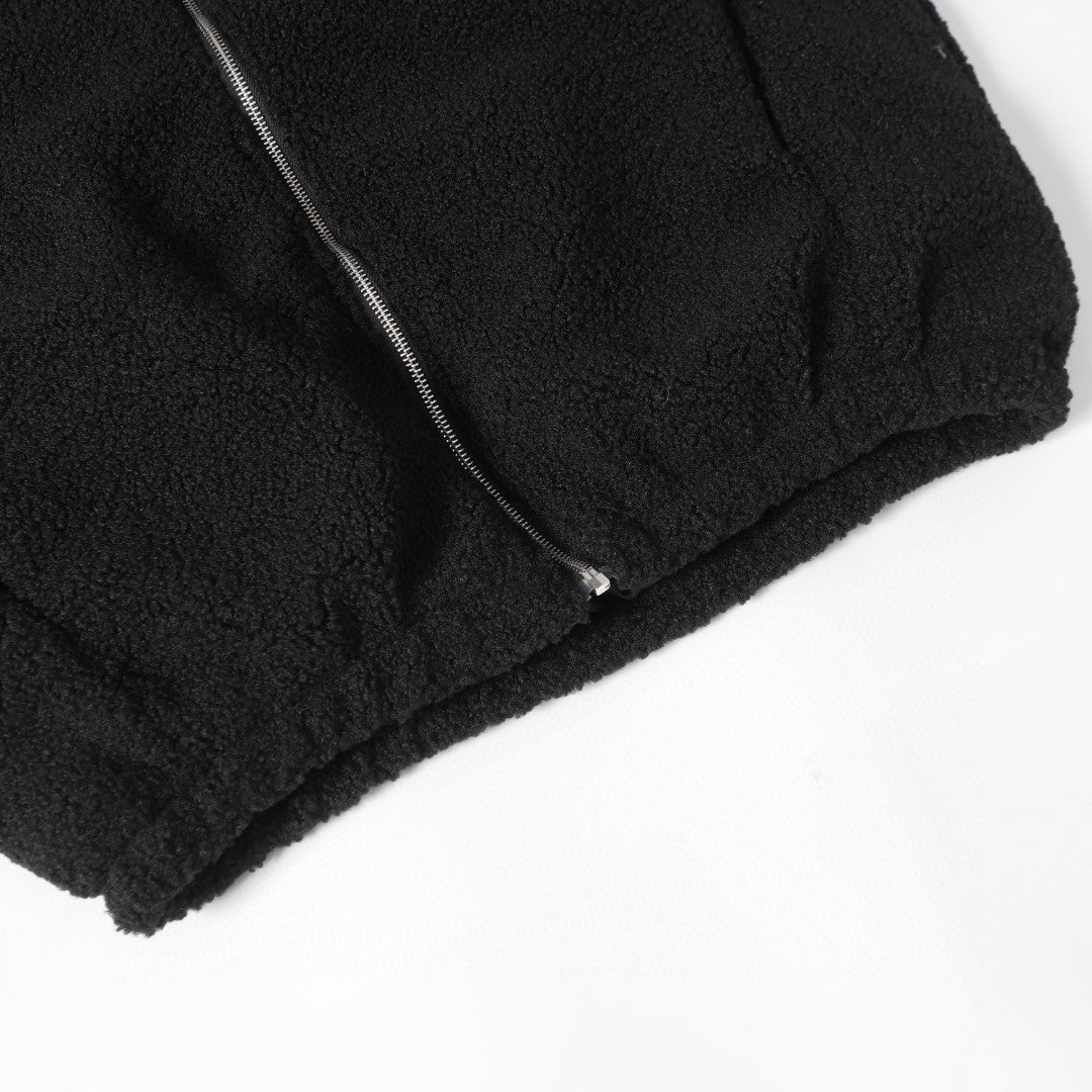 Blouson Sherpa brodé fer à cheval Chrome Hearts - Manteau gothique noir crème 825