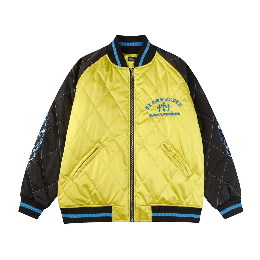 Blouson bombardier Chrome Hearts Flaming Youth - Manteau de ville graphique jaune et noir D10