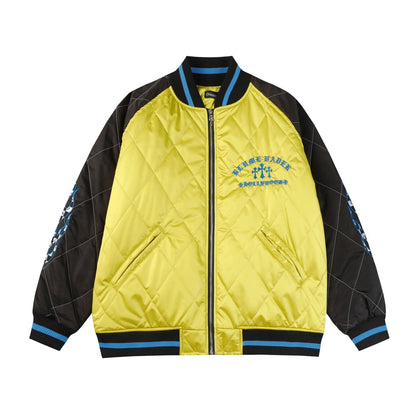Blouson bombardier Chrome Hearts Flaming Youth - Manteau de ville graphique jaune et noir D10