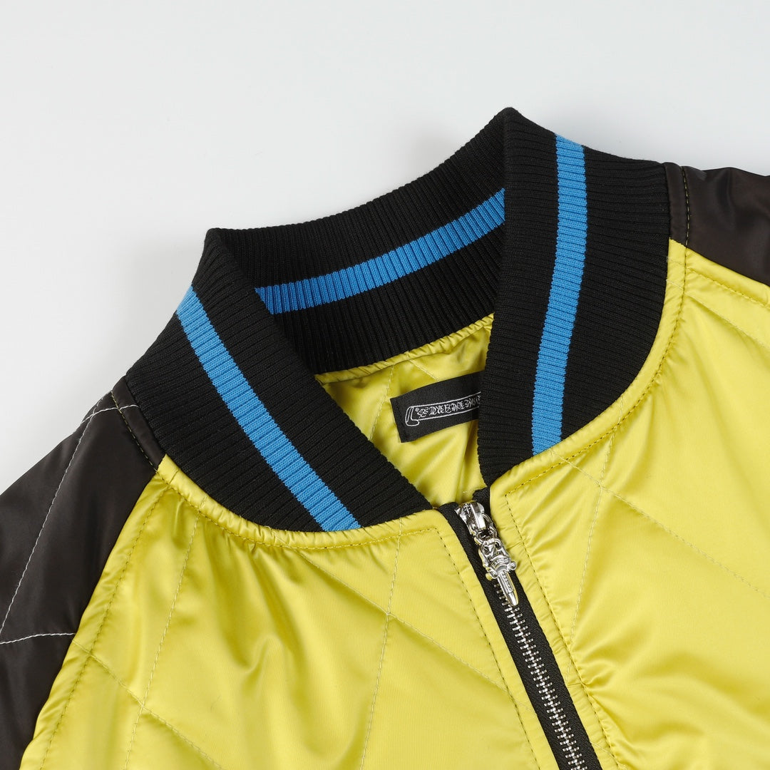 Blouson bombardier Chrome Hearts Flaming Youth - Manteau de ville graphique jaune et noir D10