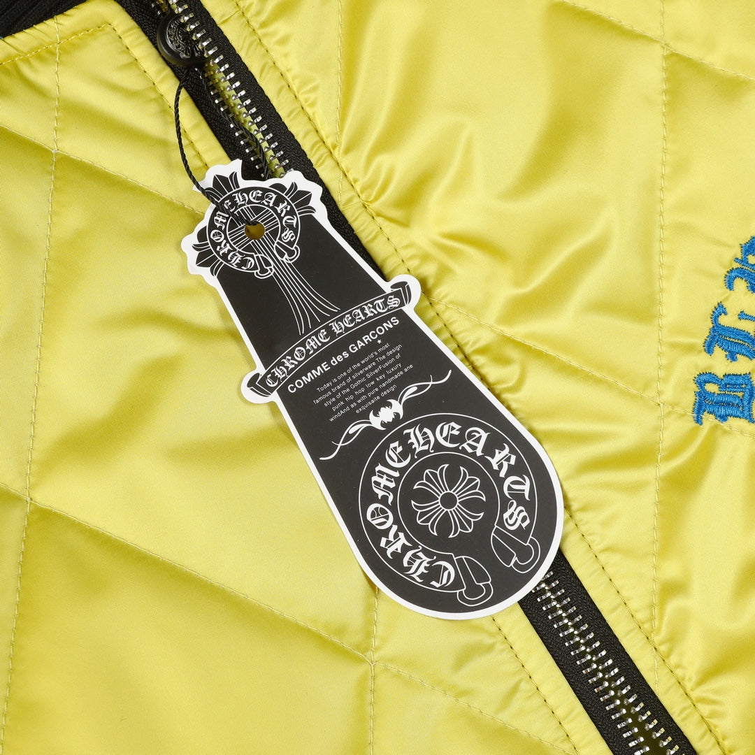 Blouson bombardier Chrome Hearts Flaming Youth - Manteau de ville graphique jaune et noir D10
