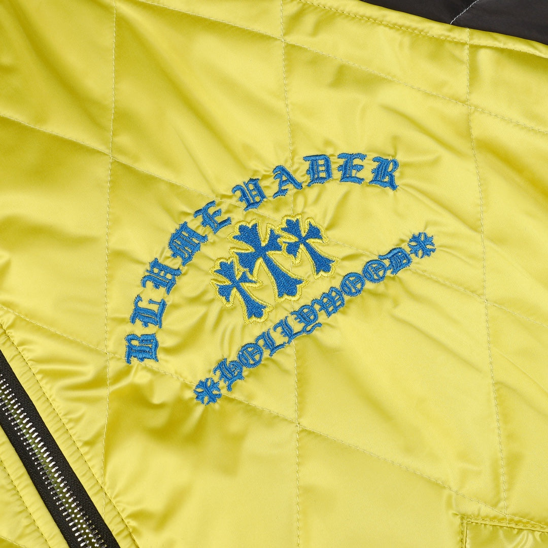 Blouson bombardier Chrome Hearts Flaming Youth - Manteau de ville graphique jaune et noir D10