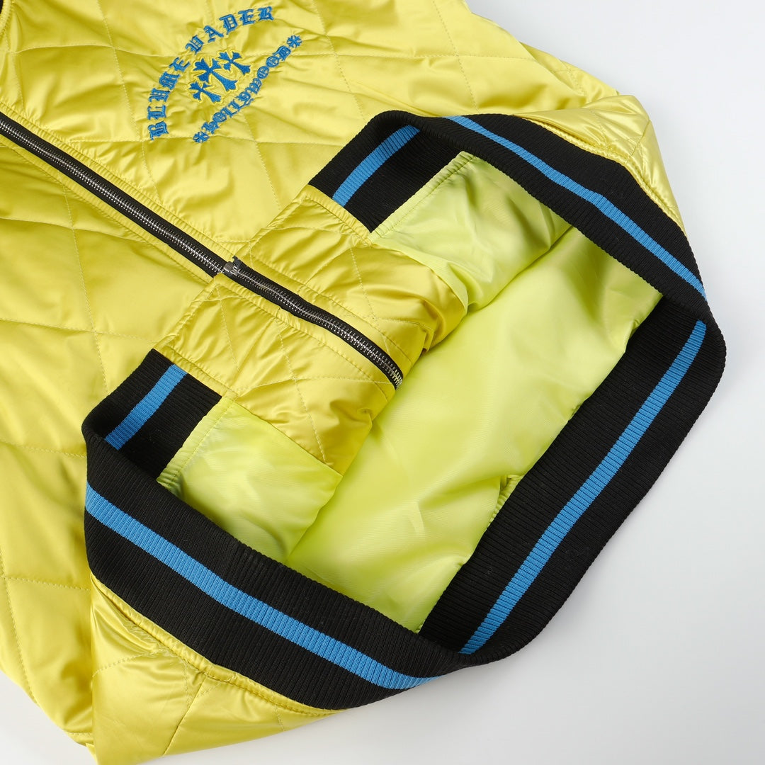 Blouson bombardier Chrome Hearts Flaming Youth - Manteau de ville graphique jaune et noir D10