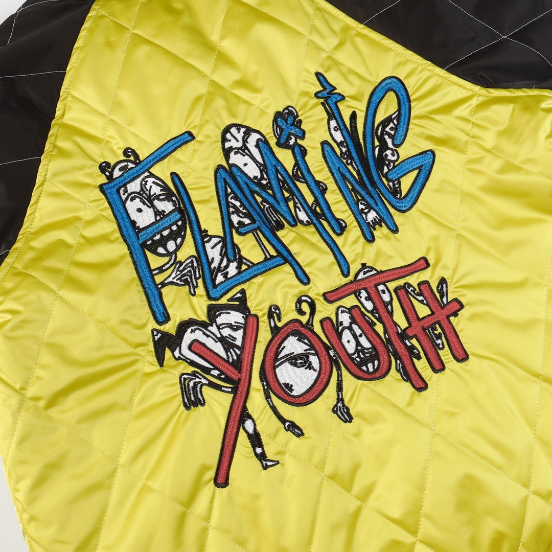Blouson bombardier Chrome Hearts Flaming Youth - Manteau de ville graphique jaune et noir D10