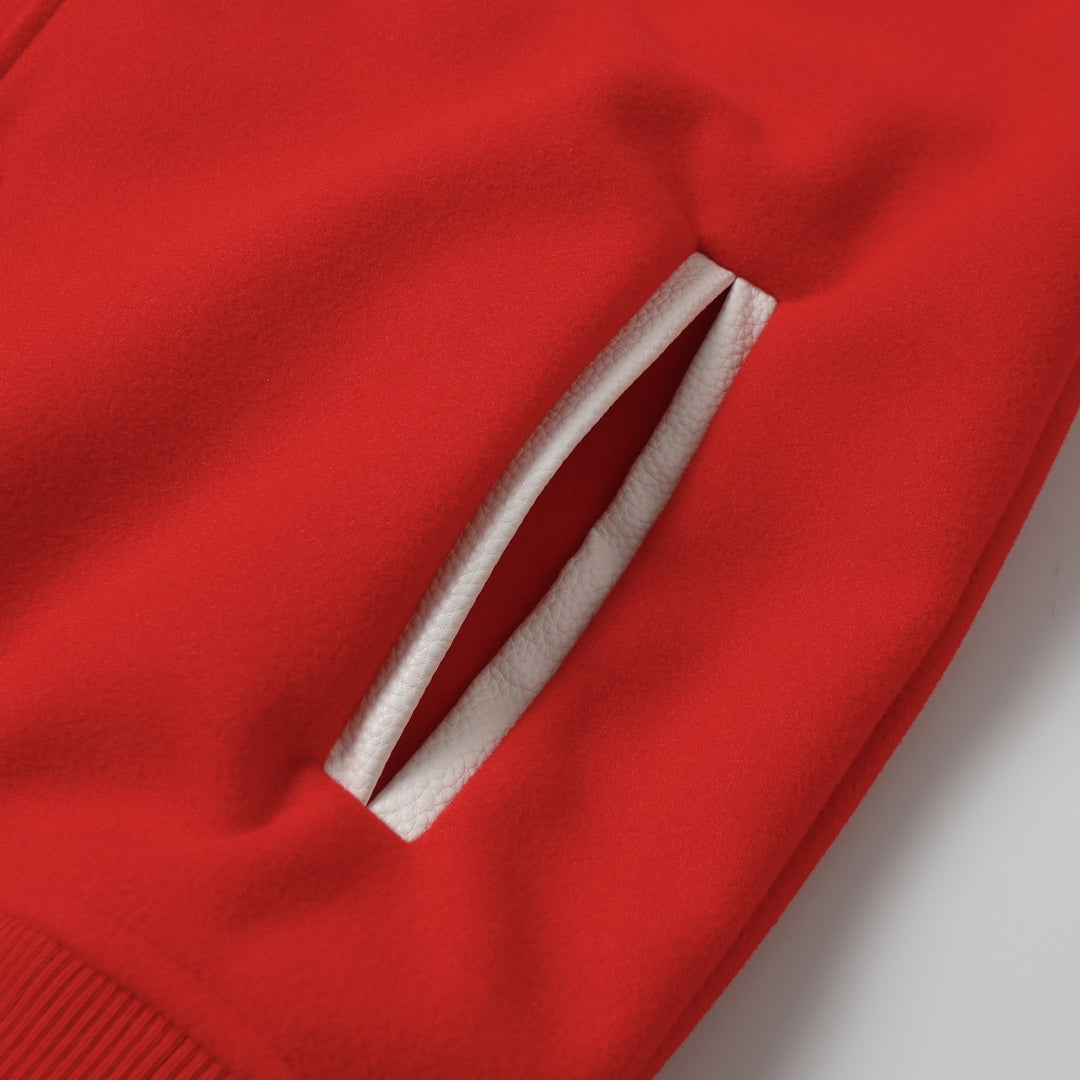 Blouson Teddy Chrome Hearts Red Cross - Manteau de Baseball Street Goth Manches Blanches D68