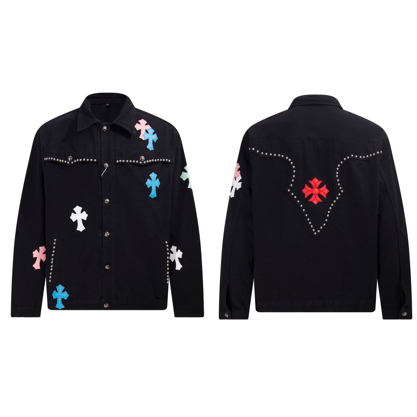Veste en jean Chrome Hearts Multi Cross cloutée - Manteau streetwear gothique noir H49