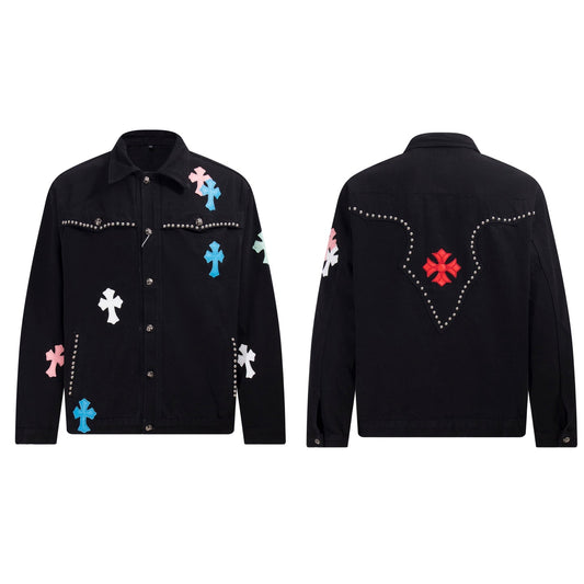 Veste en jean Chrome Hearts Multi Cross cloutée - Manteau streetwear gothique noir H49