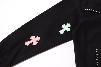 Veste en jean Chrome Hearts Multi Cross cloutée - Manteau streetwear gothique noir H49