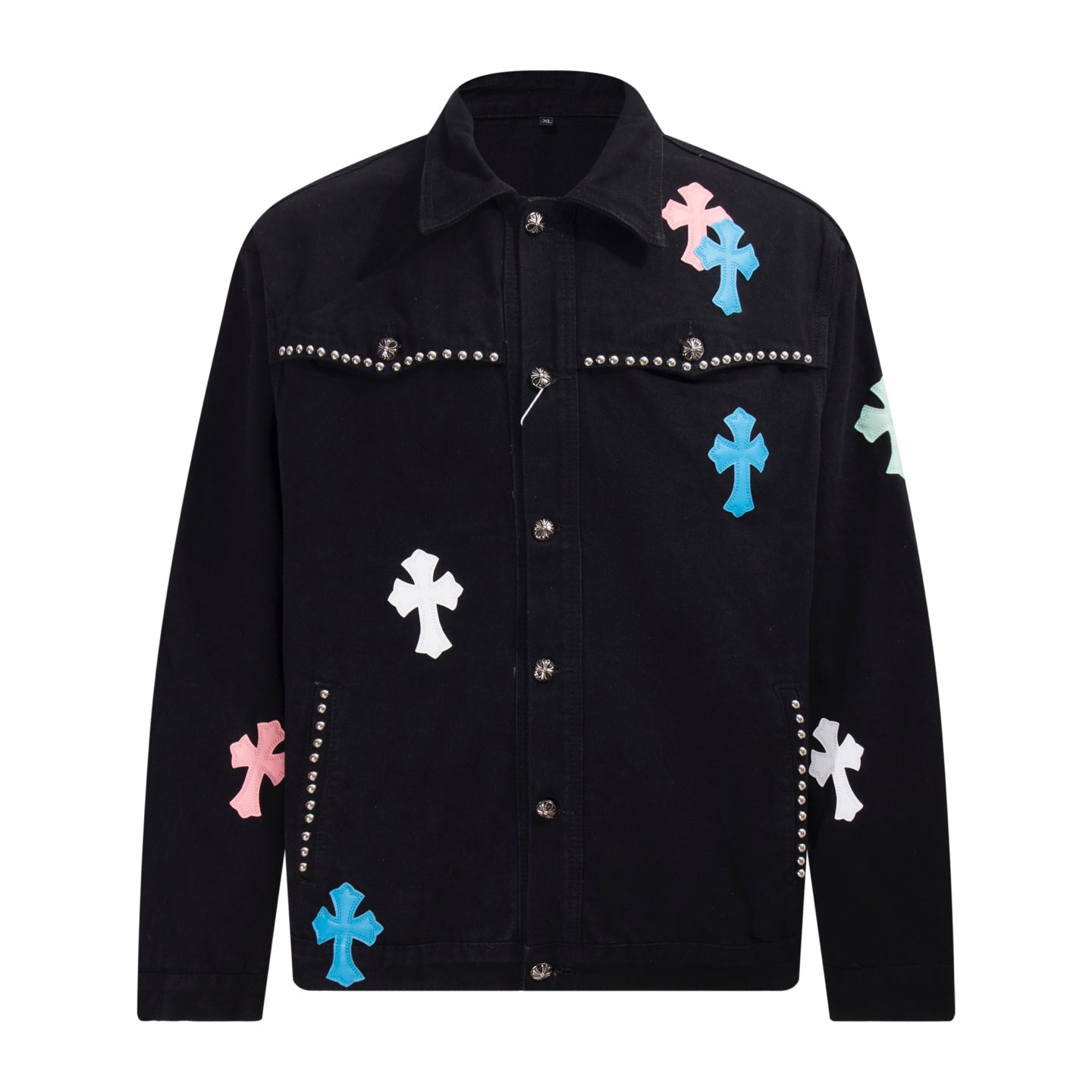 Veste en jean Chrome Hearts Multi Cross cloutée - Manteau streetwear gothique noir H49