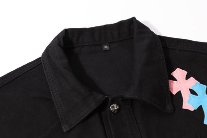 Veste en jean Chrome Hearts Multi Cross cloutée - Manteau streetwear gothique noir H49