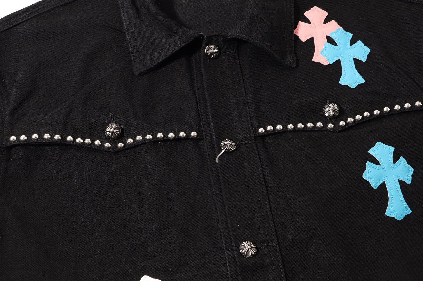 Veste en jean Chrome Hearts Multi Cross cloutée - Manteau streetwear gothique noir H49