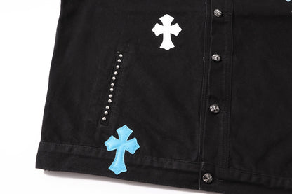 Veste en jean Chrome Hearts Multi Cross cloutée - Manteau streetwear gothique noir H49