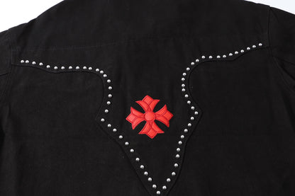 Veste en jean Chrome Hearts Multi Cross cloutée - Manteau streetwear gothique noir H49