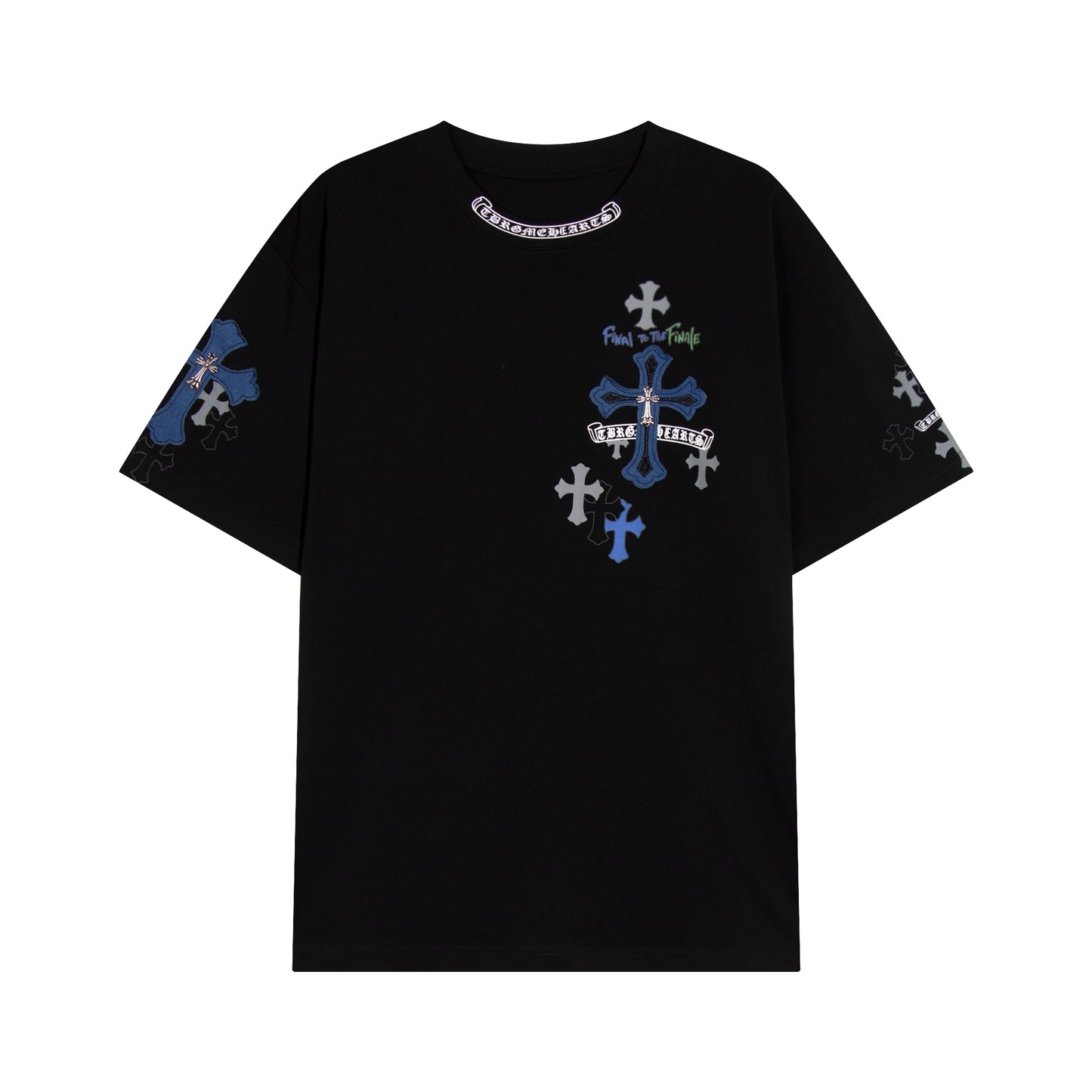 T-shirt à manches courtes en denim épissé Chrome Hearts Cross Metal TB14