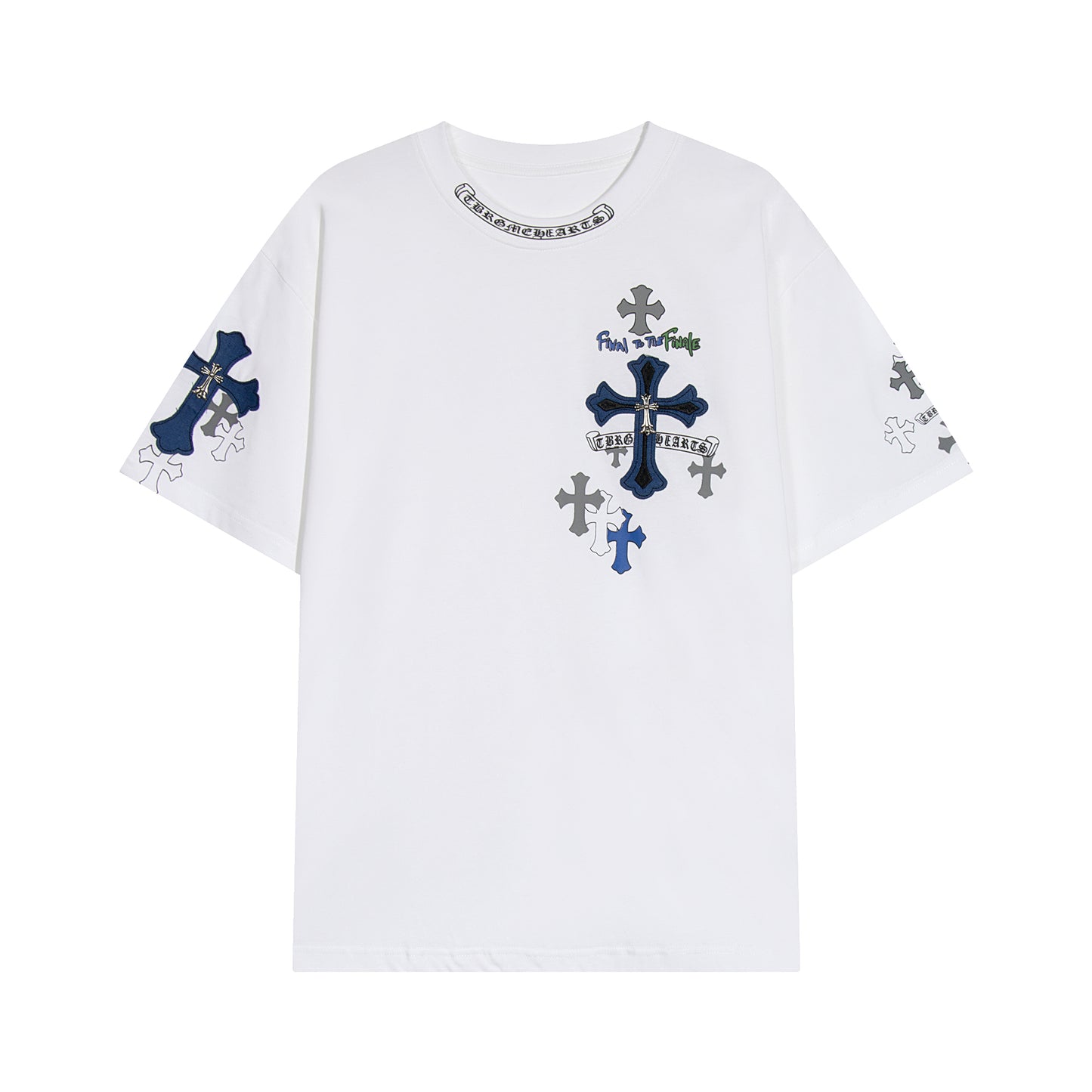 T-shirt à manches courtes en denim épissé Chrome Hearts Cross Metal TB14