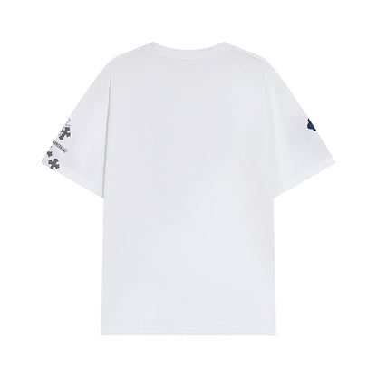 T-shirt à manches courtes en denim épissé Chrome Hearts Cross Metal TB14