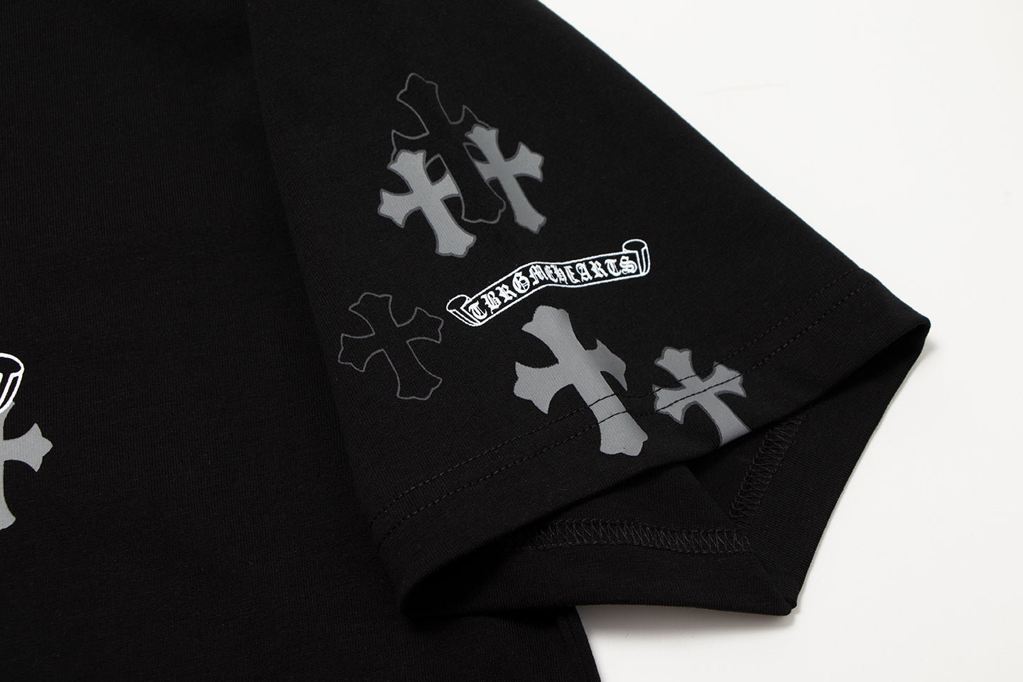 T-shirt à manches courtes en denim épissé Chrome Hearts Cross Metal TB14