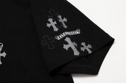 T-shirt à manches courtes en denim épissé Chrome Hearts Cross Metal TB14