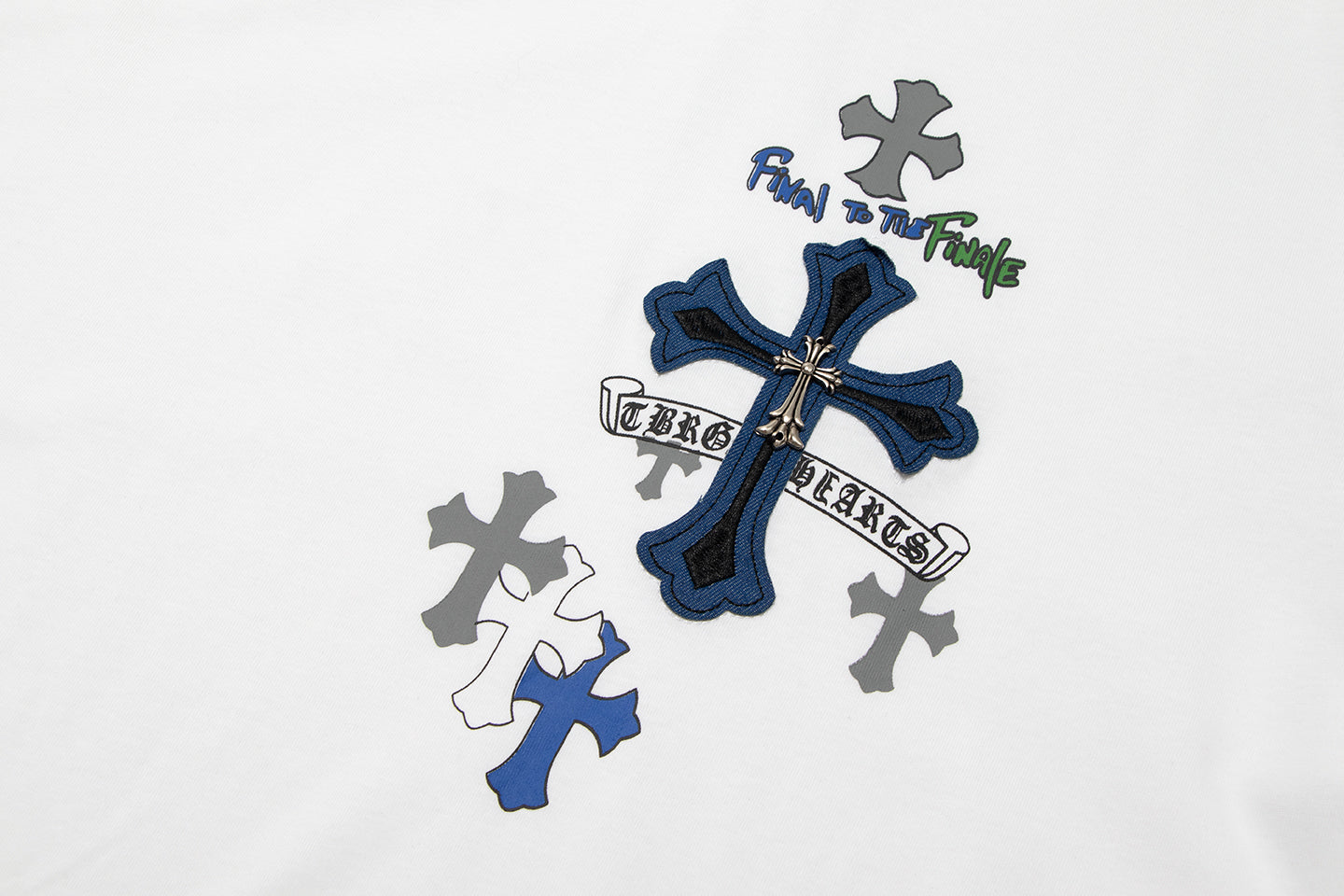 T-shirt à manches courtes en denim épissé Chrome Hearts Cross Metal TB14