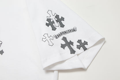 T-shirt à manches courtes en denim épissé Chrome Hearts Cross Metal TB14