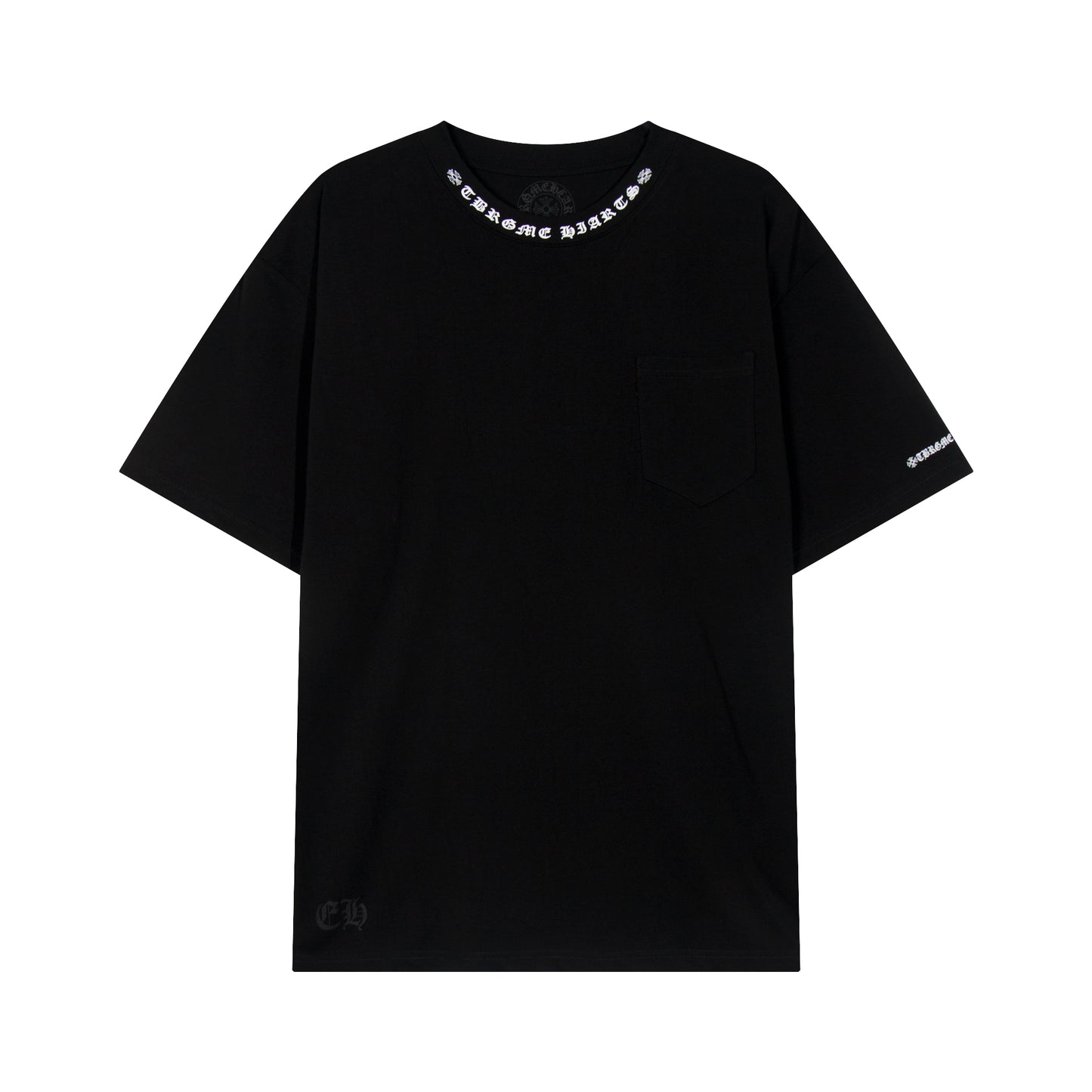 T-shirt Chrome Hearts à lettres imprimées sanskrit sur la poche et le col TB02