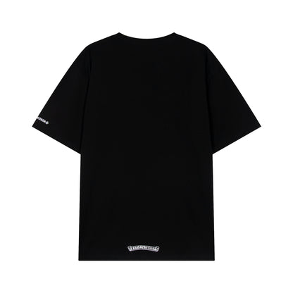 T-shirt Chrome Hearts à lettres imprimées sanskrit sur la poche et le col TB02