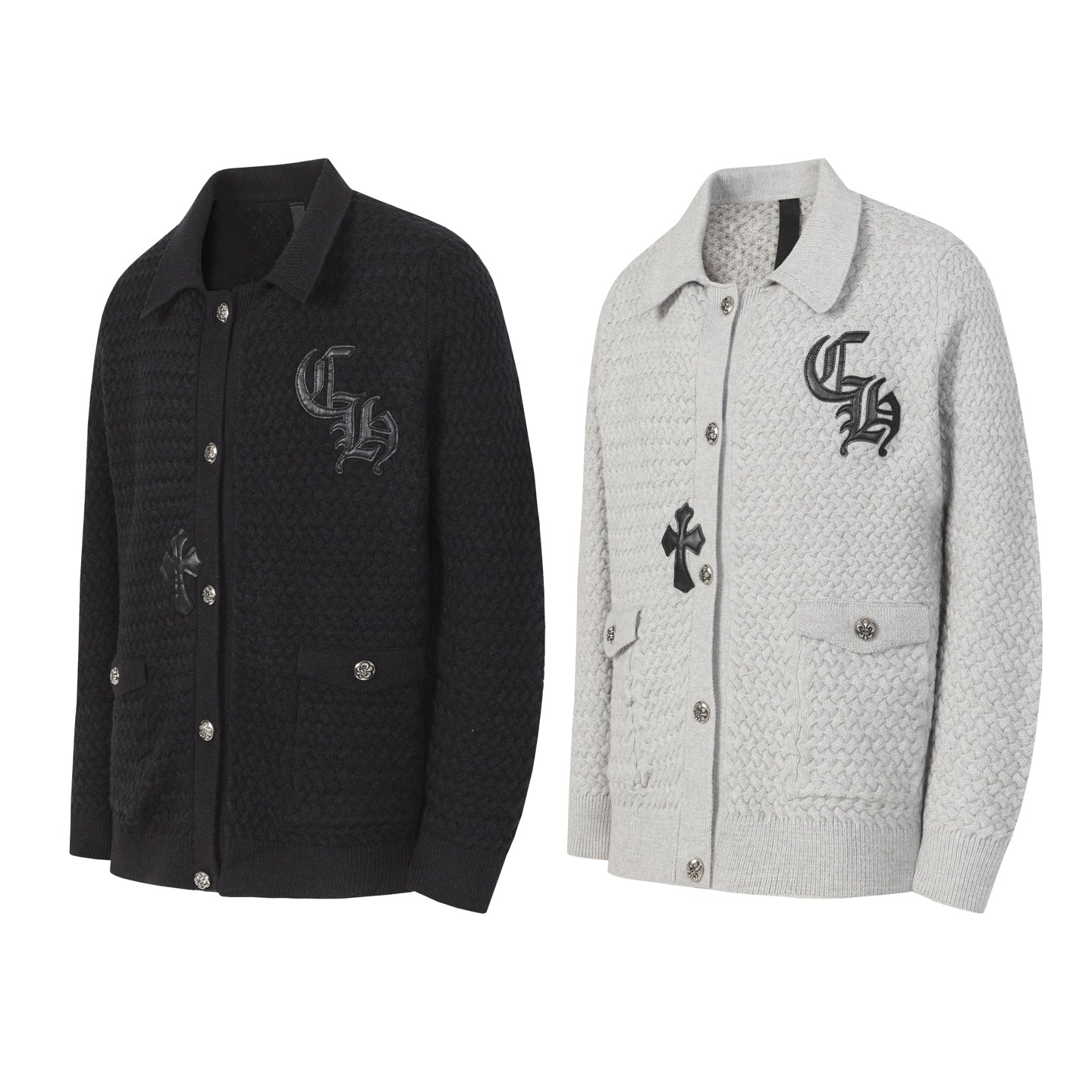 Gilet cardigan en maille Chrome Hearts croix gothique - Veste streetwear noire grise 904