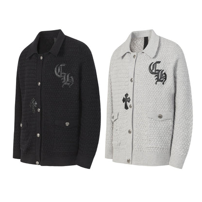 Gilet cardigan en maille Chrome Hearts croix gothique - Veste streetwear noire grise 904