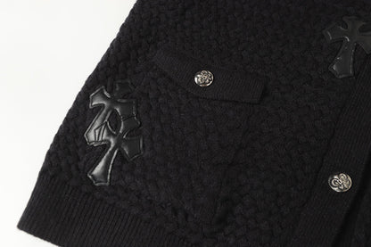 Gilet cardigan en maille Chrome Hearts croix gothique - Veste streetwear noire grise 904