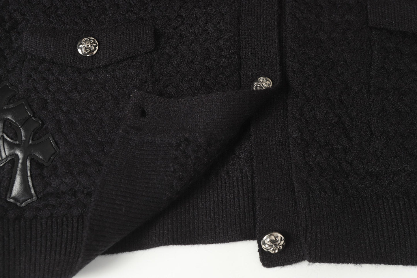 Gilet cardigan en maille Chrome Hearts croix gothique - Veste streetwear noire grise 904
