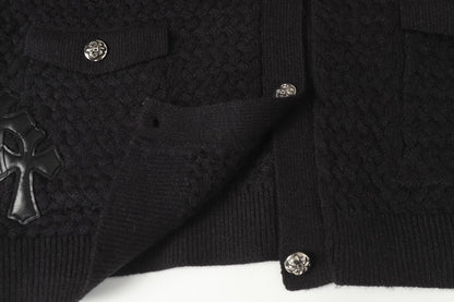 Gilet cardigan en maille Chrome Hearts croix gothique - Veste streetwear noire grise 904