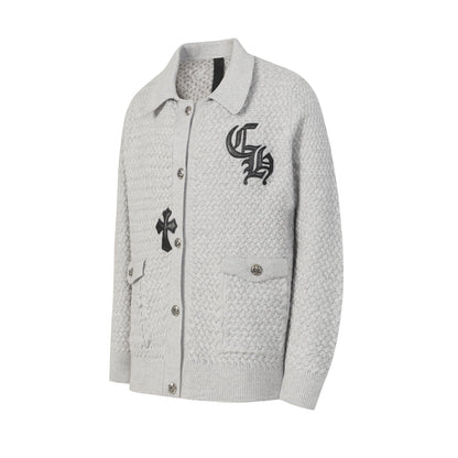 Gilet cardigan en maille Chrome Hearts croix gothique - Veste streetwear noire grise 904