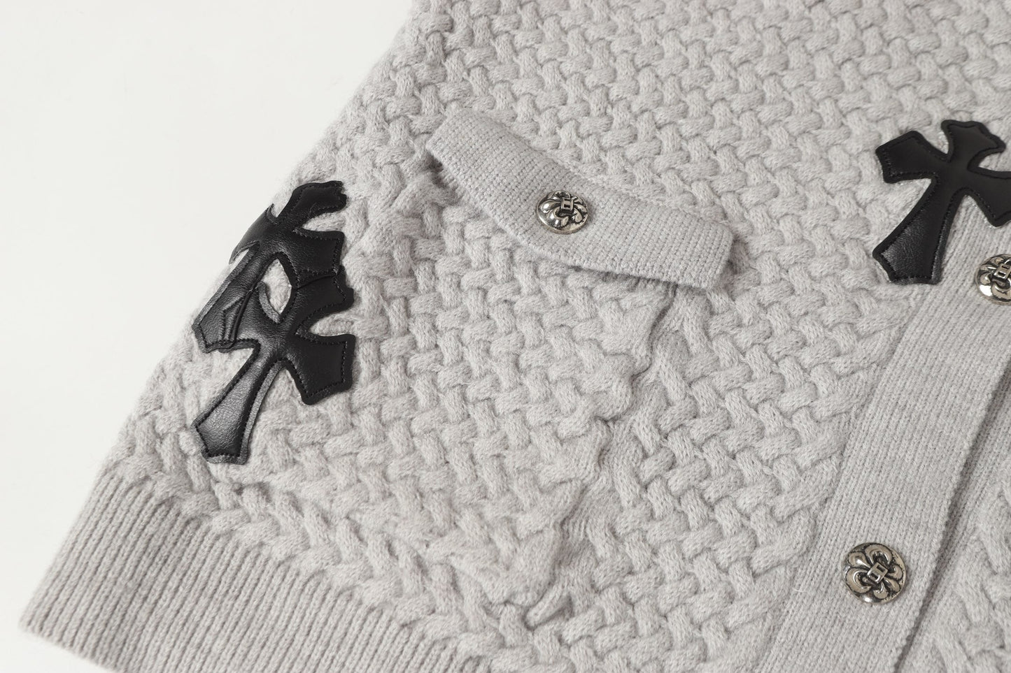 Gilet cardigan en maille Chrome Hearts croix gothique - Veste streetwear noire grise 904