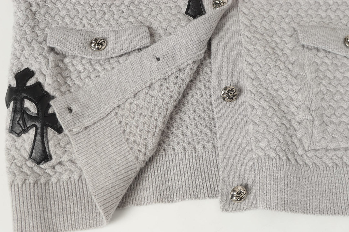 Gilet cardigan en maille Chrome Hearts croix gothique - Veste streetwear noire grise 904