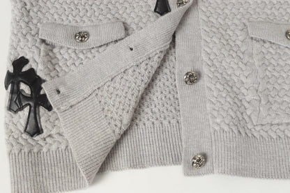 Gilet cardigan en maille Chrome Hearts croix gothique - Veste streetwear noire grise 904