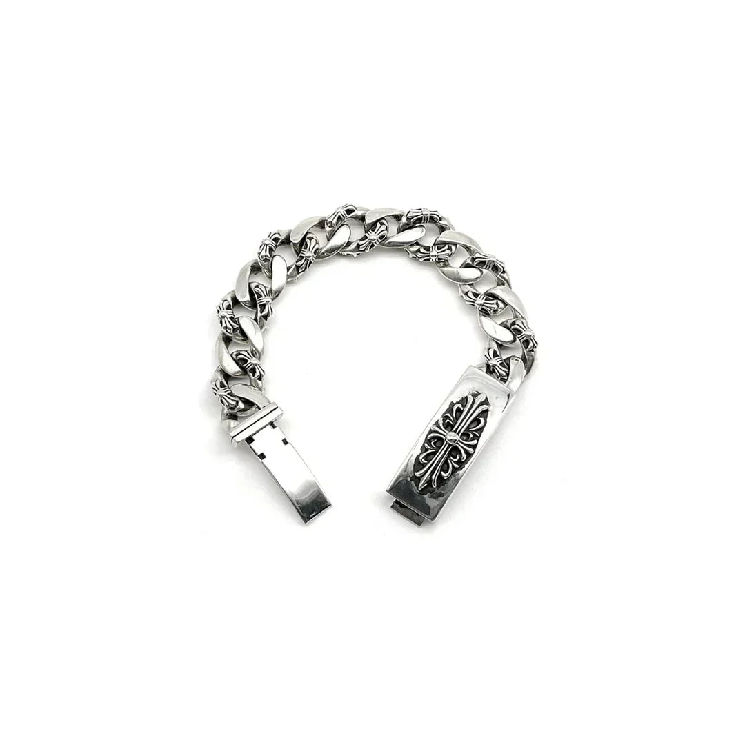 Bracelet cubain Chrome Hearts en argent avec maillons croisés