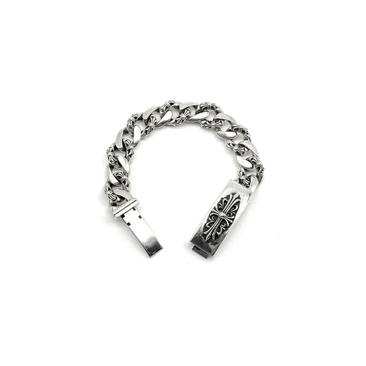Bracelet cubain Chrome Hearts en argent avec maillons croisés