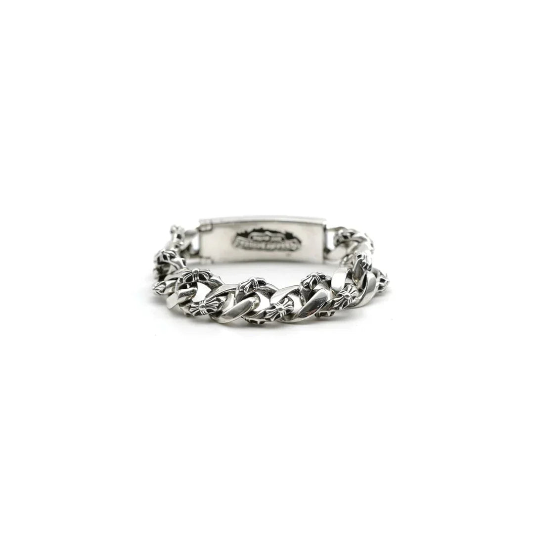 Bracelet cubain Chrome Hearts en argent avec maillons croisés