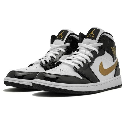 Air Jordan 1 Mid 'Patent Black White Gold'