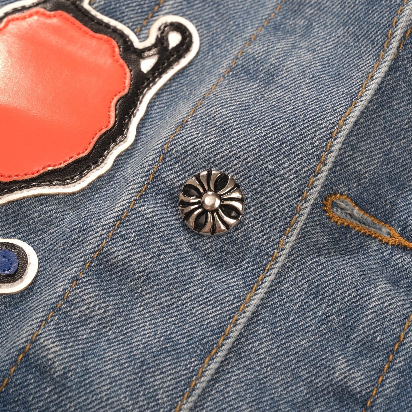 Veste en jean Chrome Hearts Patchwork - Veste de rue gothique bleue vintage 0789