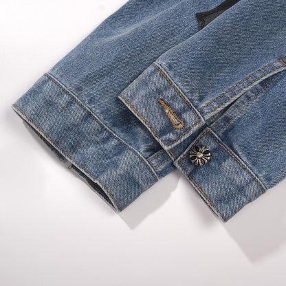 Veste en jean Chrome Hearts Patchwork - Veste de rue gothique bleue vintage 0789