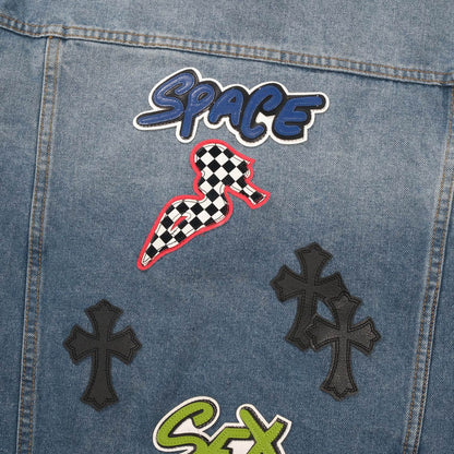 Veste en jean Chrome Hearts Patchwork - Veste de rue gothique bleue vintage 0789
