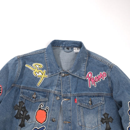 Veste en jean Chrome Hearts Patchwork - Veste de rue gothique bleue vintage 0789