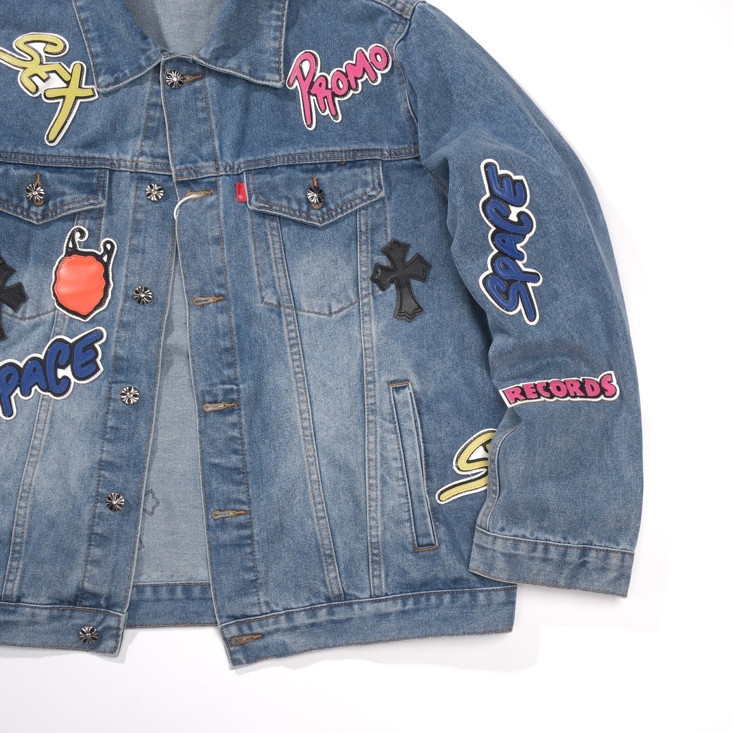 Veste en jean Chrome Hearts Patchwork - Veste de rue gothique bleue vintage 0789