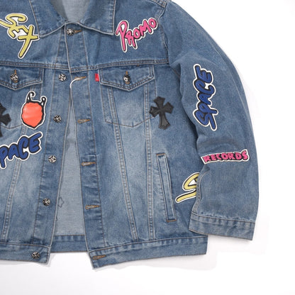 Veste en jean Chrome Hearts Patchwork - Veste de rue gothique bleue vintage 0789