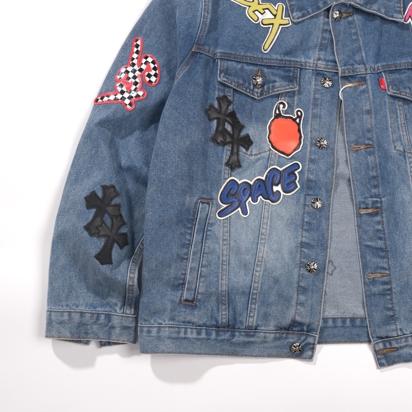 Veste en jean Chrome Hearts Patchwork - Veste de rue gothique bleue vintage 0789