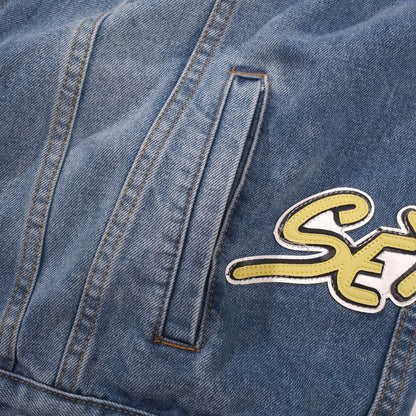 Veste en jean Chrome Hearts Patchwork - Veste de rue gothique bleue vintage 0789